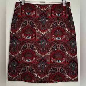 Talbots Red Blue Paisley Medallion Button Front Pencil Skirt Size 10 0587